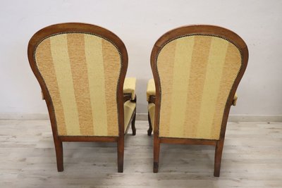 Set di due poltrone reclinabili imbottite in noce antiche