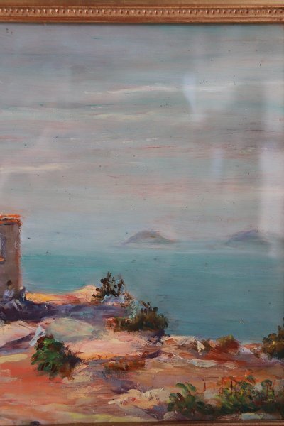 Cliff on the Sea Landscape, Oil Painting on Board