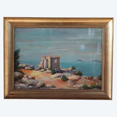 Cliff on the Sea Landscape, Oil Painting on Board