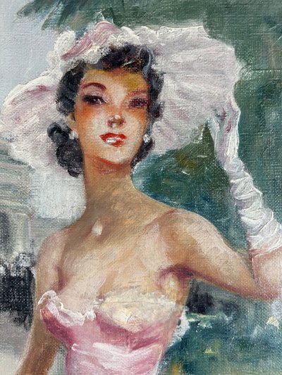 Eugène LELIÈPVRE (1908-2013) - Elegante Frau in rosafarbenem Kleid vor dem Arc de Triomphe, Paris