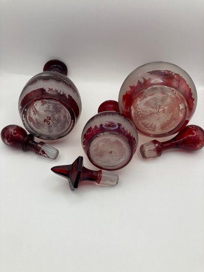 3 Bohemian crystal bottles