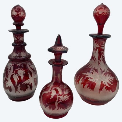 3 Bohemian crystal bottles
