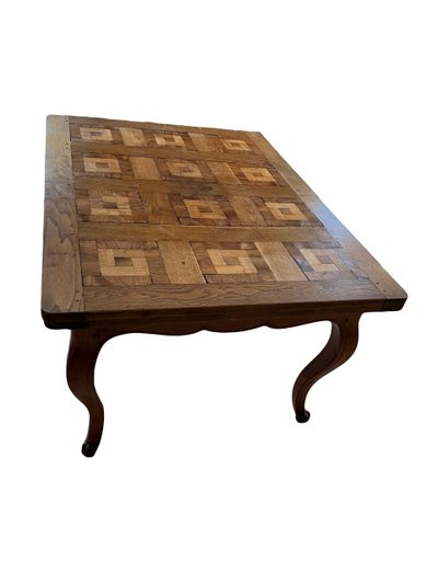 Table de style Louis XV en bois massif avec marqueterie - Extensible avec rallonges