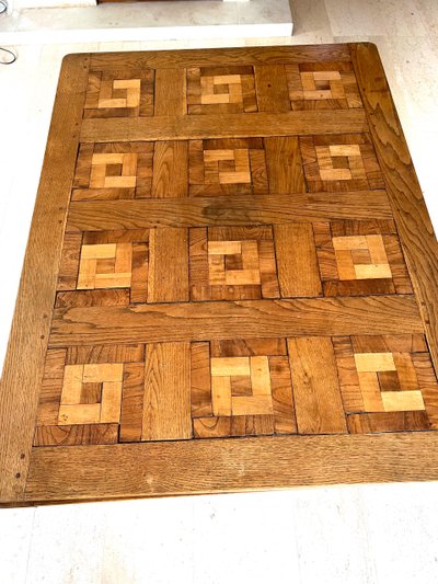 Table de style Louis XV en bois massif avec marqueterie - Extensible avec rallonges