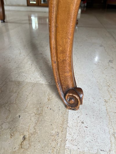 Table de style Louis XV en bois massif avec marqueterie - Extensible avec rallonges
