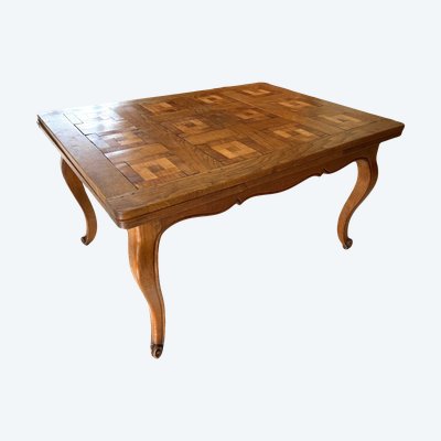 Table de style Louis XV en bois massif avec marqueterie - Extensible avec rallonges