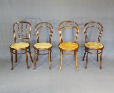 Set of 4 cane bistro chairs, 1905 to 1925, Kohn, Turpe , Hofmann .