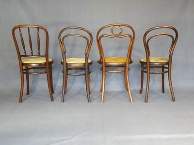 Set of 4 cane bistro chairs, 1905 to 1925, Kohn, Turpe , Hofmann .