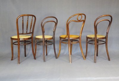 Set of 4 cane bistro chairs, 1905 to 1925, Kohn, Turpe , Hofmann .