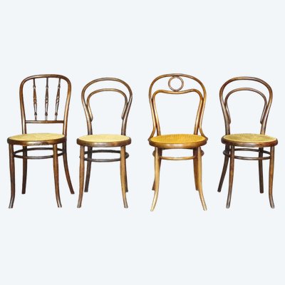 Set of 4 cane bistro chairs, 1905 to 1925, Kohn, Turpe , Hofmann .