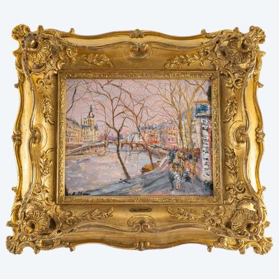 Serge Belloni (1925-2005), Vue des Quais de Seine, Öl auf Holz, Um 1960