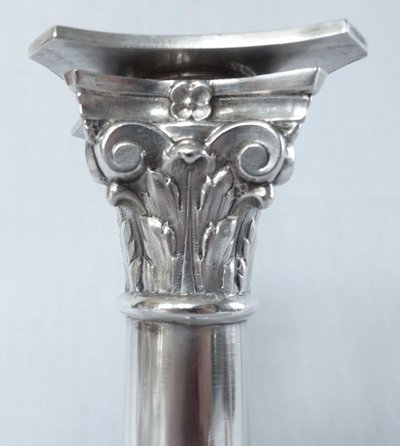 Set di 4 candelieri in argento massiccio del periodo Impero - Marchio del Gallo