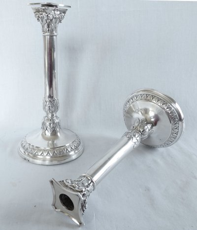 Set di 4 candelieri in argento massiccio del periodo Impero - Marchio del Gallo
