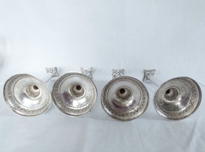 Set di 4 candelieri in argento massiccio del periodo Impero - Marchio del Gallo