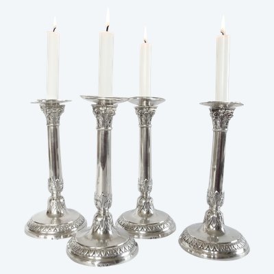 Set di 4 candelieri in argento massiccio del periodo Impero - Marchio del Gallo