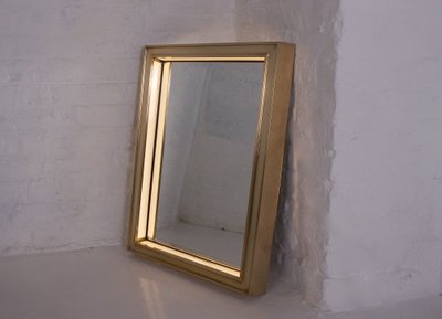 Modernist Art Deco Brass Lighted Mirror