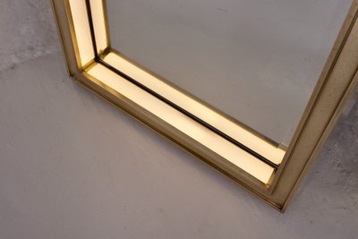Modernist Art Deco Brass Lighted Mirror