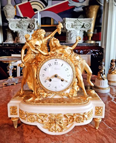 Clock "with Bacchantes" Gilt Bronze and Marble