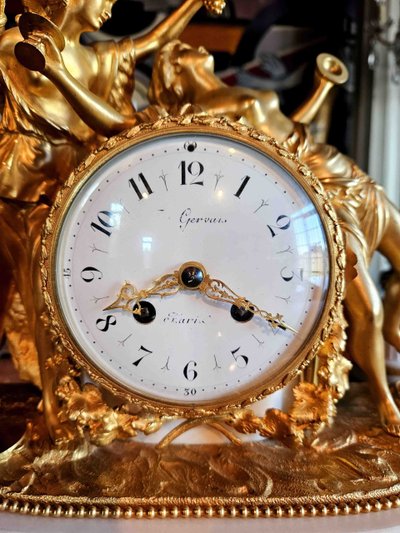 Clock "with Bacchantes" Gilt Bronze and Marble