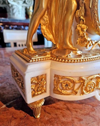 Clock "with Bacchantes" Gilt Bronze and Marble