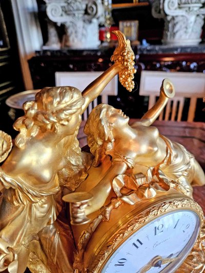 Clock "with Bacchantes" Gilt Bronze and Marble