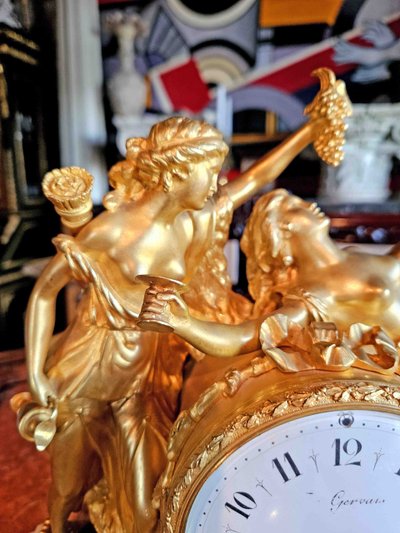Clock "with Bacchantes" Gilt Bronze and Marble