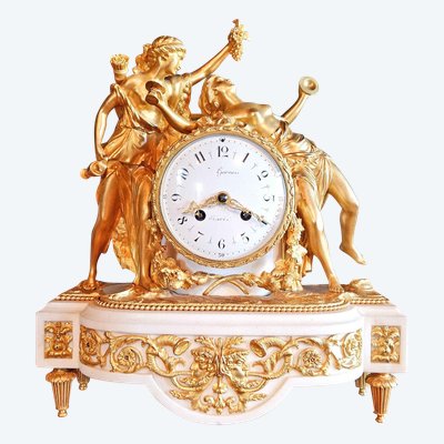 Clock "with Bacchantes" Gilt Bronze and Marble