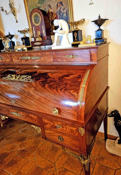 Empire Cylinder Desk Return from Egypt Mahogany and Gilt Bronze