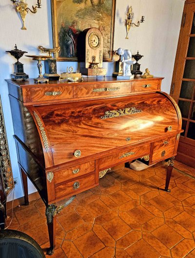Empire Cylinder Desk Return from Egypt Mahogany and Gilt Bronze