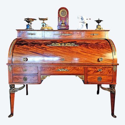 Empire Cylinder Desk Return from Egypt Mahogany and Gilt Bronze