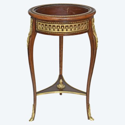 Jardinière de style Louis XV en marqueterie et ornementations en bronze doré