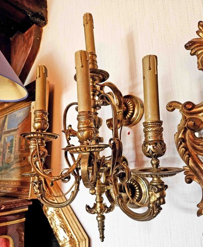 Importante Paire d'Appliques à 5 Lumières En Bronze Doré XIXème