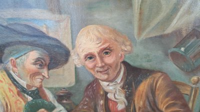Tableau école Italienne huile sur toile  joueurs de cartes XIXème