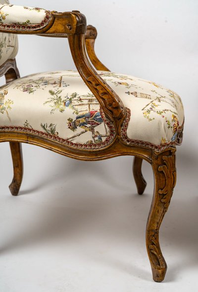 Attributed to Louis Poussiée Pair of Large Louis XV Period Walnut Armchairs Circa 1740-1745