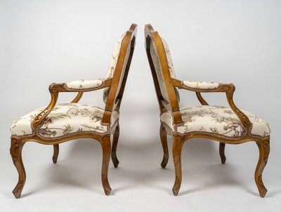 Attributed to Louis Poussiée Pair of Large Louis XV Period Walnut Armchairs Circa 1740-1745