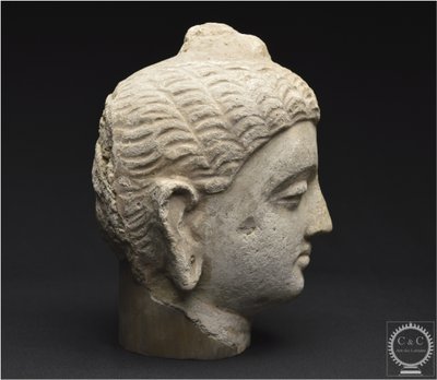 Pakistan, Ancient Gandhara region, 2nd-3rd century AD, Stucco Buddha head