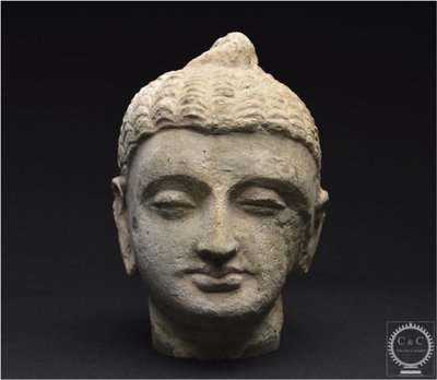 Pakistan, Ancient Gandhara region, 2nd-3rd century AD, Stucco Buddha head