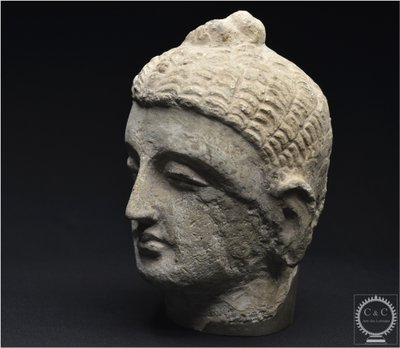 Pakistan, Ancient Gandhara region, 2nd-3rd century AD, Stucco Buddha head