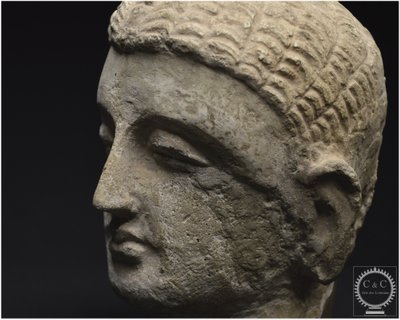 Pakistan, Ancient Gandhara region, 2nd-3rd century AD, Stucco Buddha head