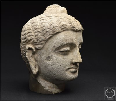 Pakistan, Ancient Gandhara region, 2nd-3rd century AD, Stucco Buddha head
