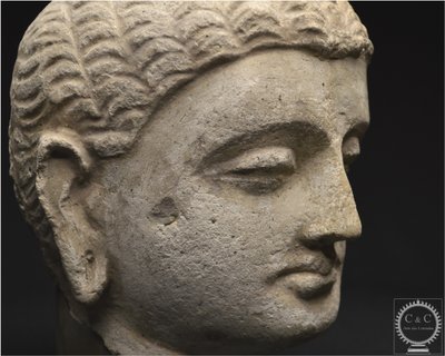 Pakistan, Ancient Gandhara region, 2nd-3rd century AD, Stucco Buddha head