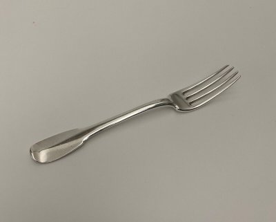 18th century silver fork with farmers general hallmark, monogram NM