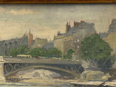 Öl auf Leinwand, Pariser Lastkähne von Louis P. Szanto, 1900