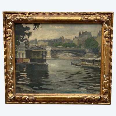 Öl auf Leinwand, Pariser Lastkähne von Louis P. Szanto, 1900