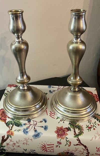 Beautiful pair of antique silver-plated bronze candlesticks from the Napoleon III period