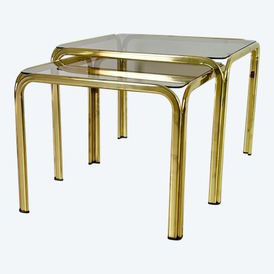 Beistelltische aus goldenem Metall, Italien, 1970er Jahre
