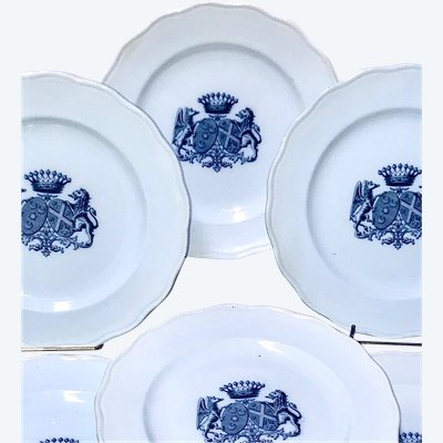 English earthenware plates with heraldic nobility coat of arms, 19th century