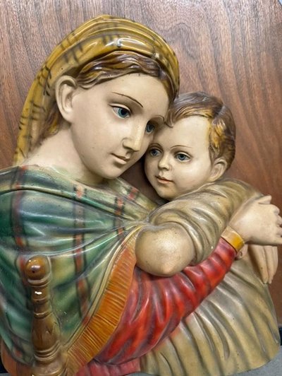 Ancient couple Virgin with Child of capoletto. Tuscany 1940, painted, size 48x33 cm