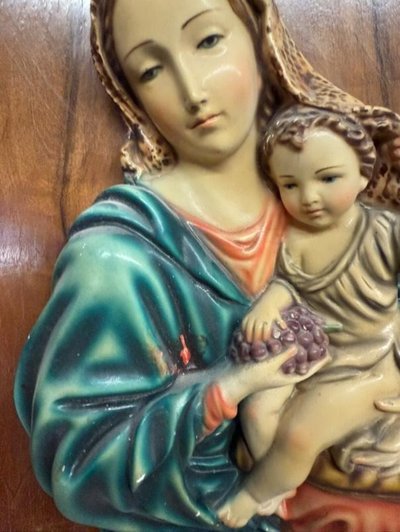 Ancient couple Virgin with Child of capoletto. Tuscany 1940, painted, size 48x33 cm