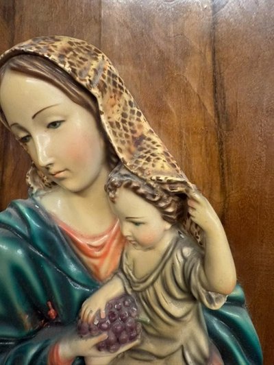 Ancient couple Virgin with Child of capoletto. Tuscany 1940, painted, size 48x33 cm